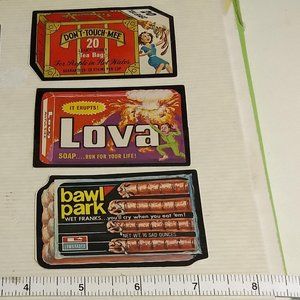 3/$25 Vintage 70s Wacky Pack rude funny large stickers x3